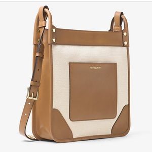 Michael Kors Sullivan Large Leather and Linen Messenger Bag